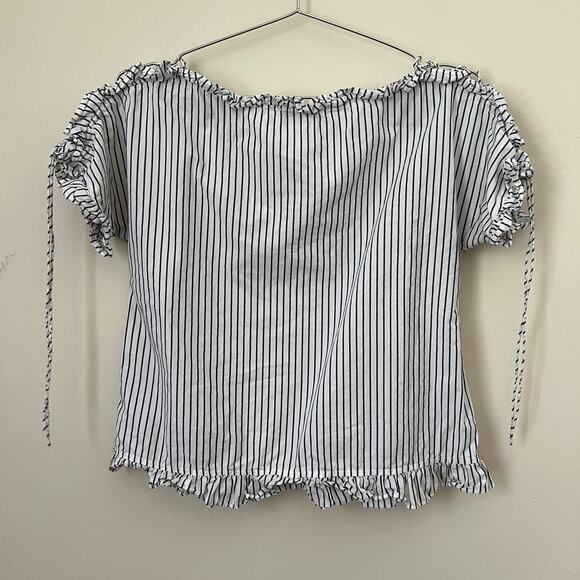 Madewell Ruffled Lace-Up Top in Stripe Gray Size XS - Picture 6 of 13